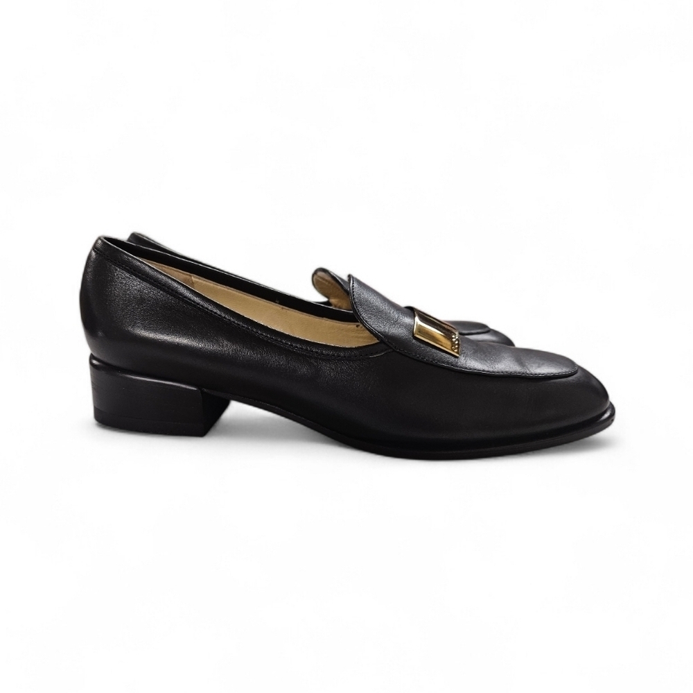 Gucci Black Leather Gold Bar Loafers Size 6 C / 36 C - Picture 3 of 10